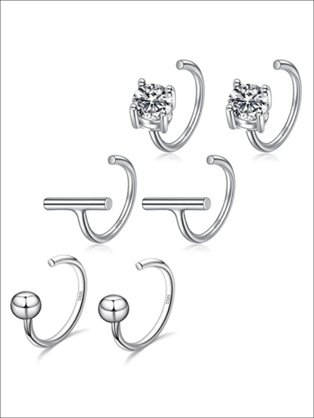 925 Sterling Silver Half Hoop Earrings Huggie Hoop Set Ball Bar Star Moon Cross